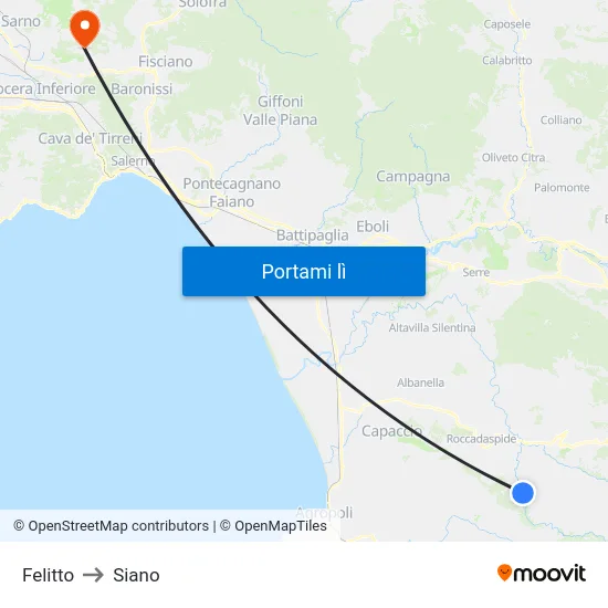 Felitto to Siano map