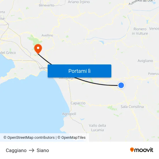 Caggiano to Siano map