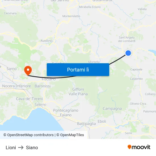 Lioni to Siano map