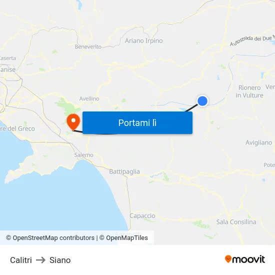 Calitri to Siano map