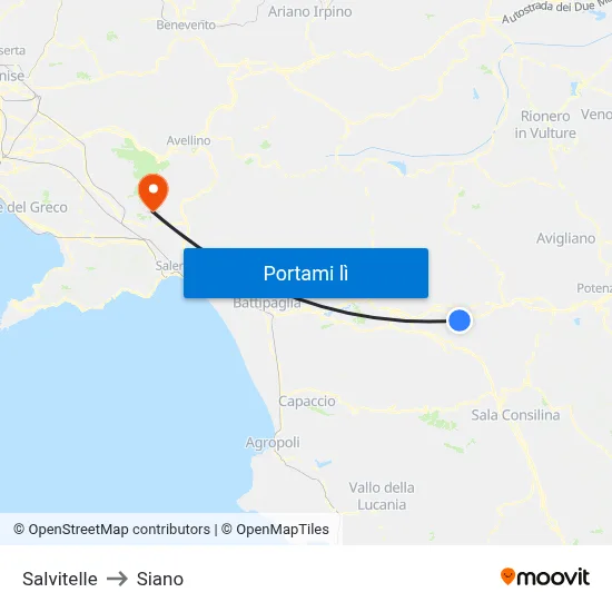 Salvitelle to Siano map