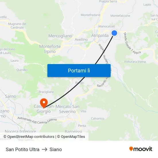 San Potito Ultra to Siano map