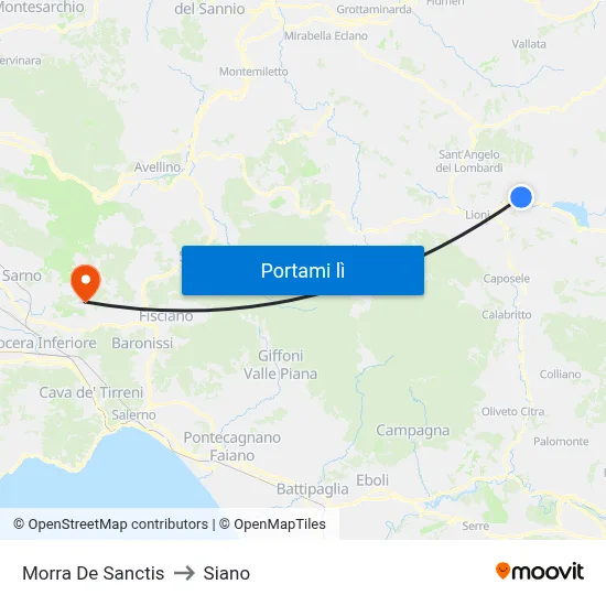 Morra De Sanctis to Siano map