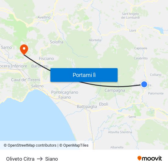Oliveto Citra to Siano map