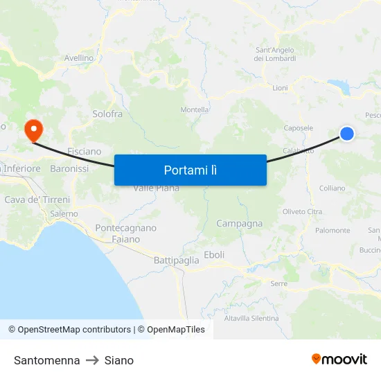 Santomenna to Siano map