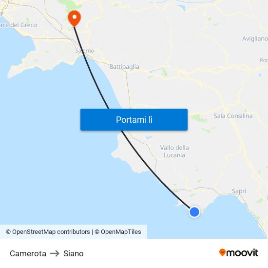 Camerota to Siano map