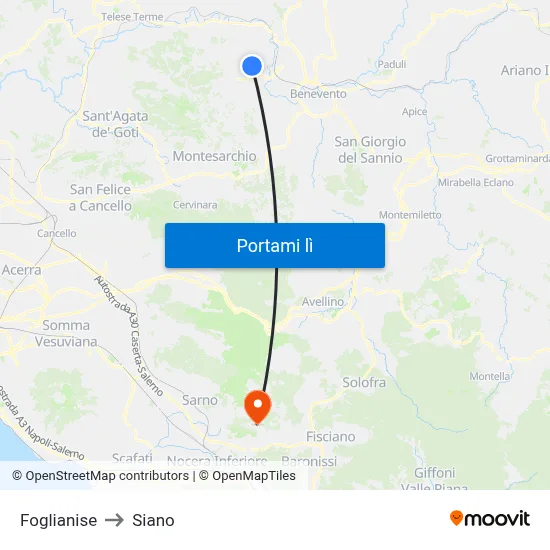 Foglianise to Siano map