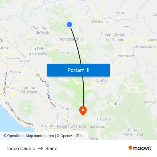 Tocco Caudio to Siano map