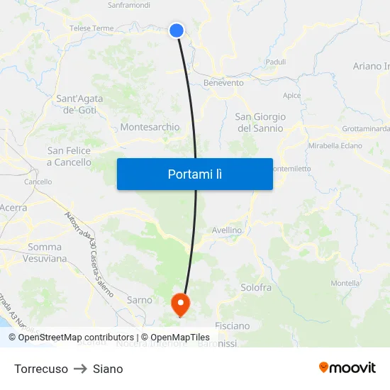 Torrecuso to Siano map
