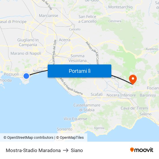 Mostra-Stadio Maradona to Siano map