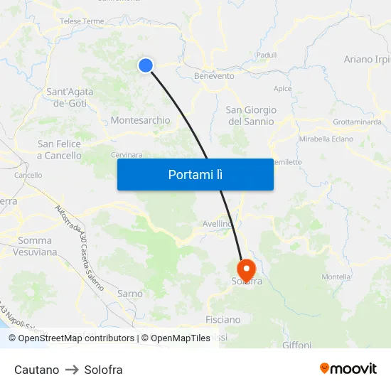 Cautano to Solofra map