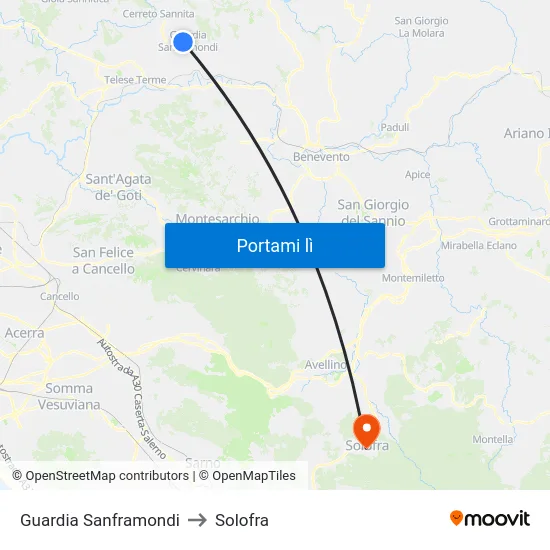 Guardia Sanframondi to Solofra map