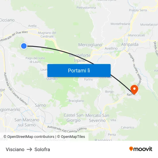 Visciano to Solofra map