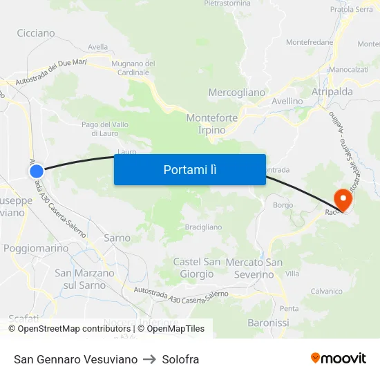 San Gennaro Vesuviano to Solofra map