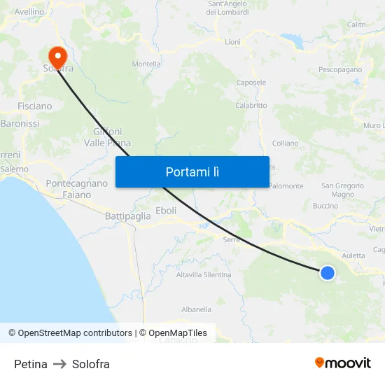 Petina to Solofra map