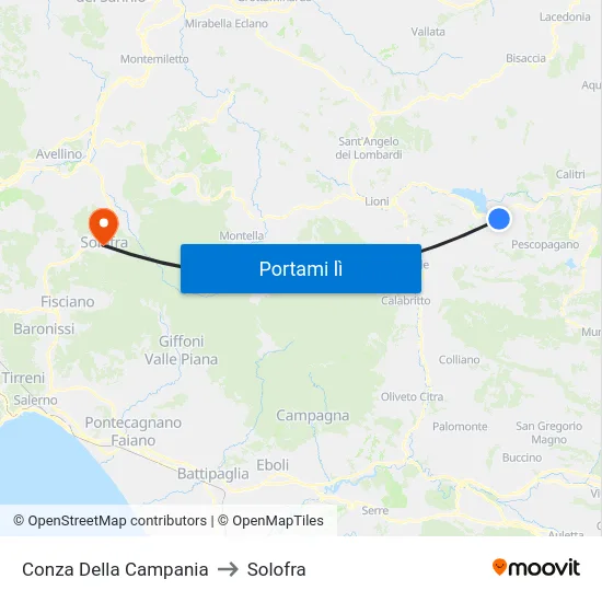 Conza Della Campania to Solofra map