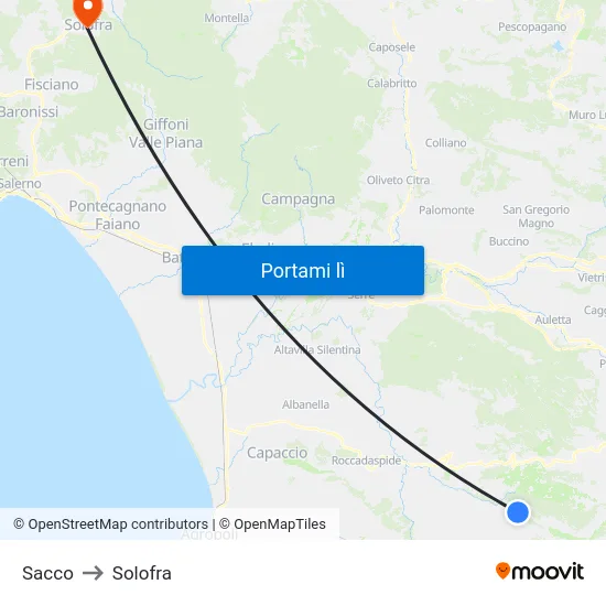 Sacco to Solofra map