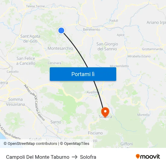 Campoli Del Monte Taburno to Solofra map
