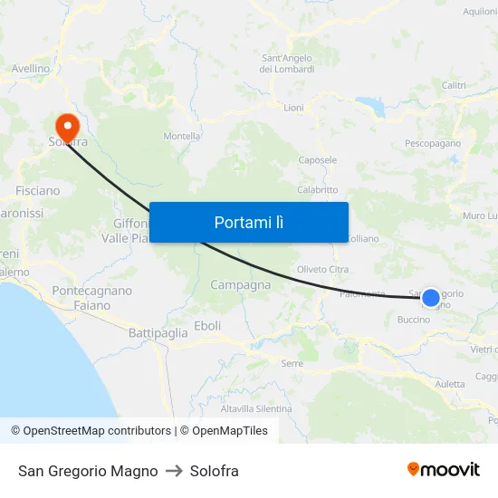 San Gregorio Magno to Solofra map