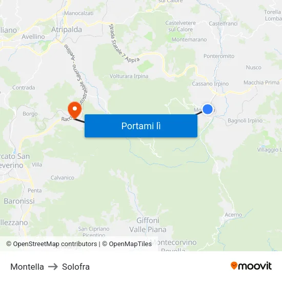 Montella to Solofra map