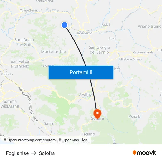 Foglianise to Solofra map