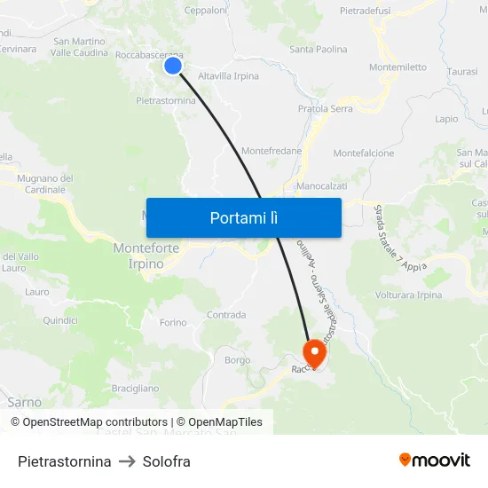 Pietrastornina to Solofra map