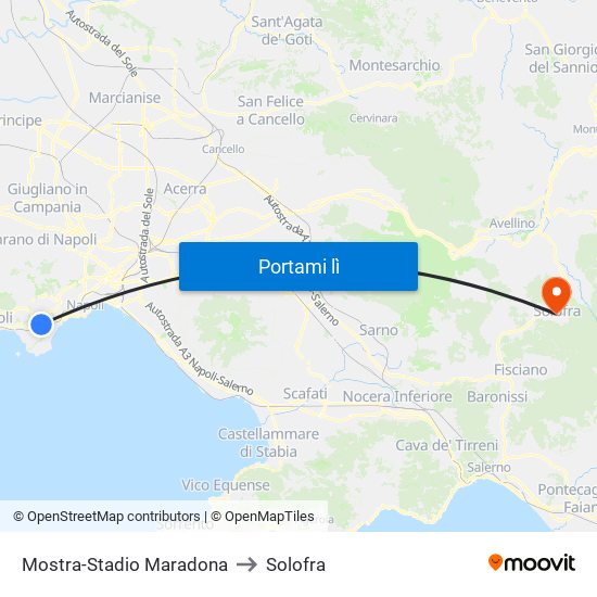 Mostra-Stadio Maradona to Solofra map