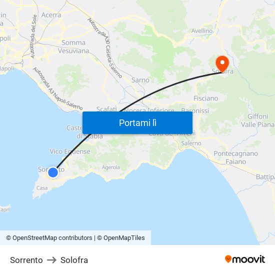 Sorrento to Solofra map