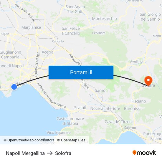 Napoli Mergellina to Solofra map