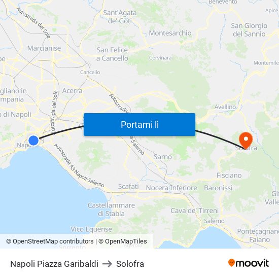 Napoli Piazza Garibaldi to Solofra map