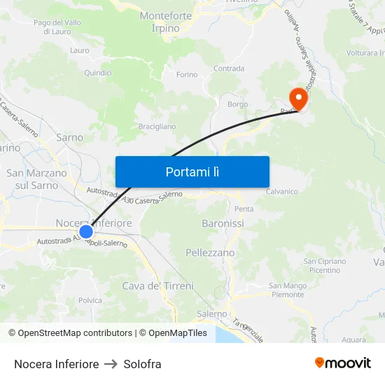 Nocera Inferiore to Solofra map