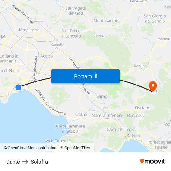 Dante to Solofra map