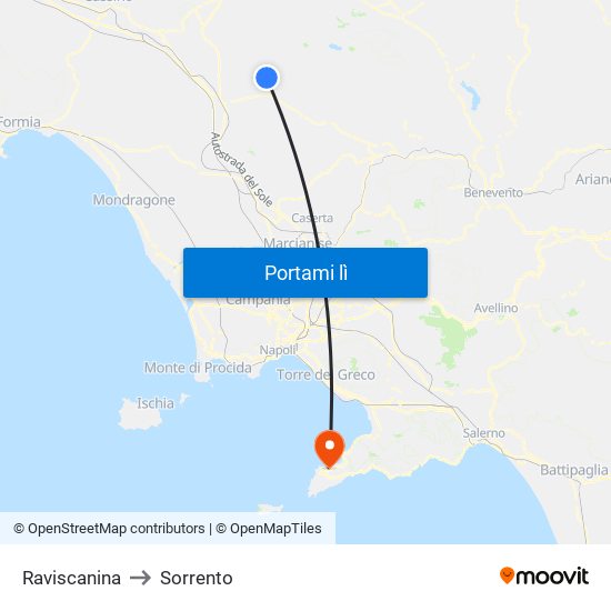 Raviscanina to Sorrento map