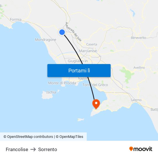 Francolise to Sorrento map