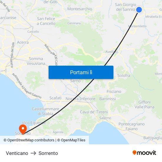 Venticano to Sorrento map