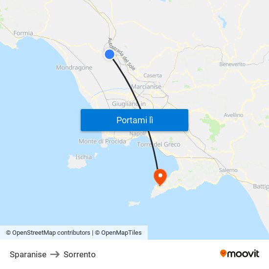 Sparanise to Sorrento map