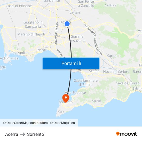 Acerra to Sorrento map