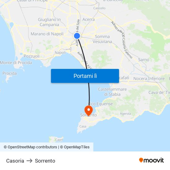 Casoria to Sorrento map