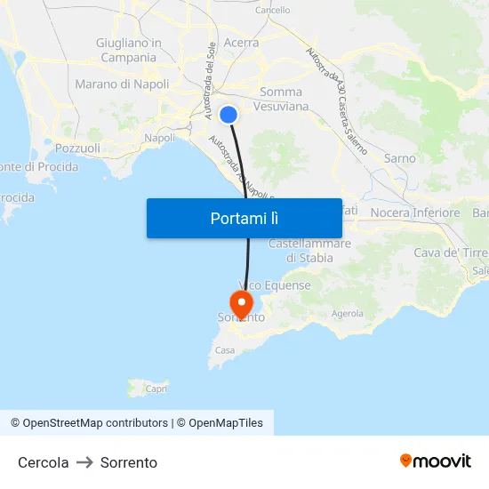 Cercola to Sorrento map