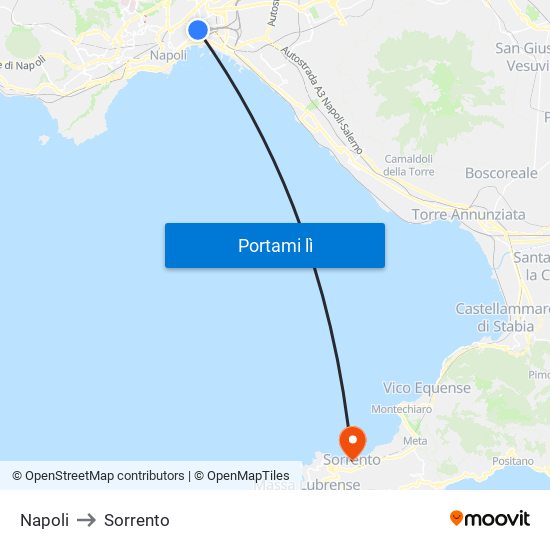 Napoli to Sorrento map