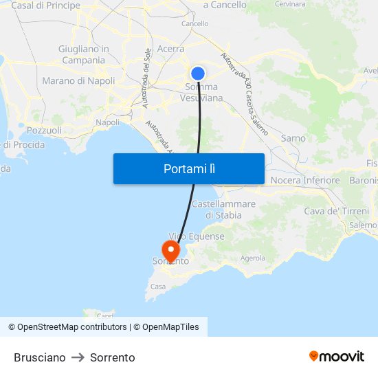 Brusciano to Sorrento map