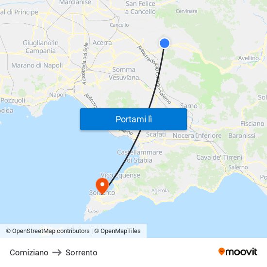 Comiziano to Sorrento map