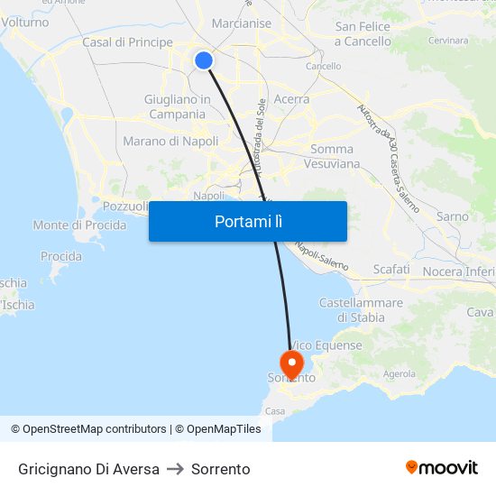 Gricignano Di Aversa to Sorrento map