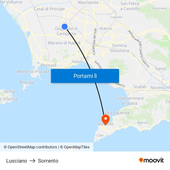 Lusciano to Sorrento map