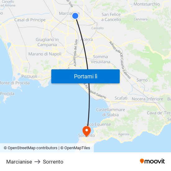 Marcianise to Sorrento map