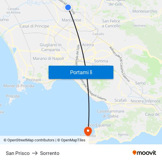 San Prisco to Sorrento map