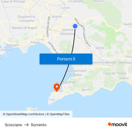 Scisciano to Sorrento map