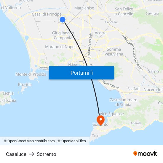 Casaluce to Sorrento map