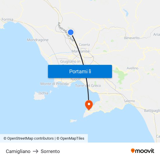 Camigliano to Sorrento map