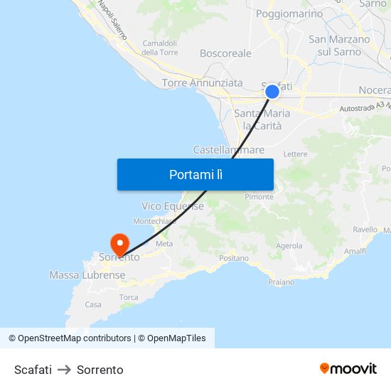 Scafati to Sorrento map